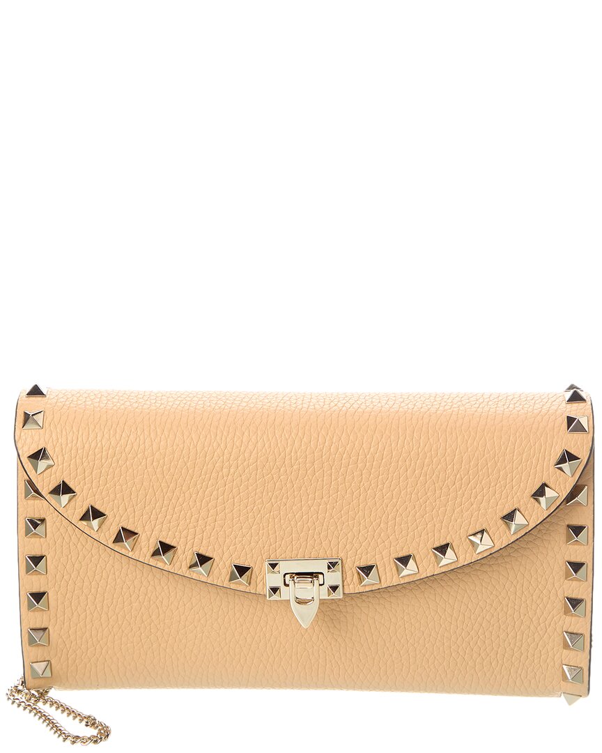 Shop Valentino Rockstud Grainy Leather Wallet On Chain In D