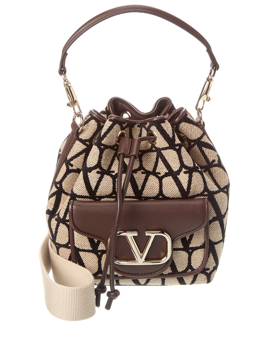 Valentino Garavani Valentino Vlogo Toile Iconographe Canvas & Leather Bucket Bag In Brown