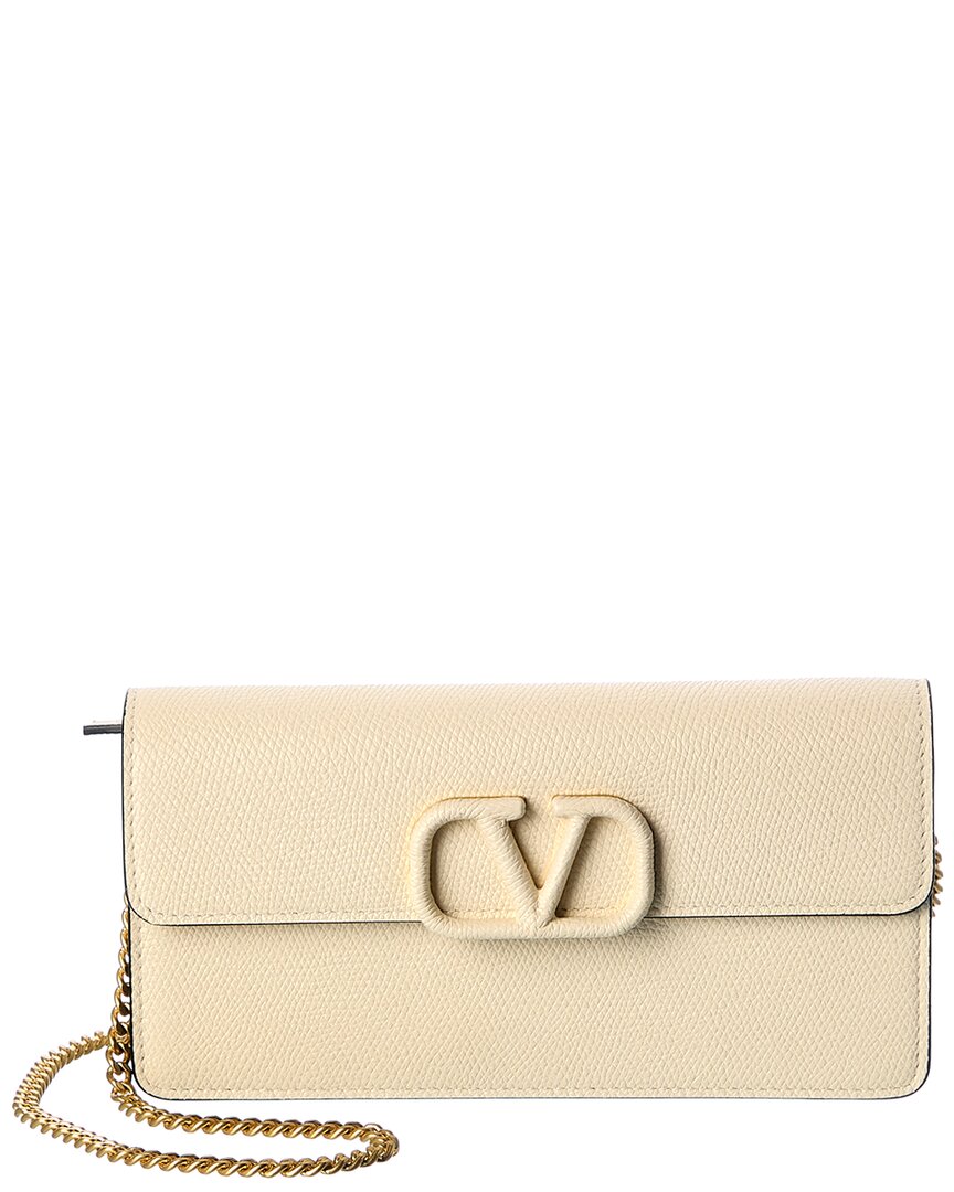 Valentino Garavani Vsling Grainy Leather Wallet On Chain In White ...