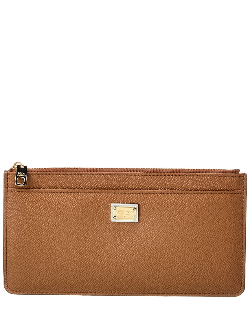 Shop Dolce & Gabbana Dauphine Leather Card Case In Brown