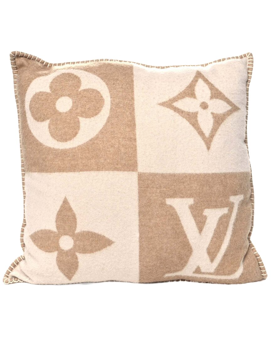 Pre-owned Louis Vuitton Wool Cashmere Checkmate Cushion Pillow (authentic Pre-loved)