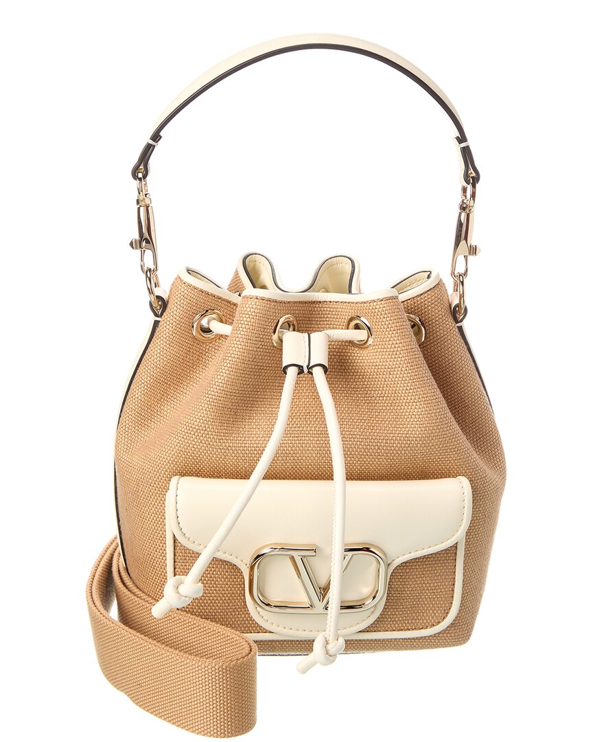 Shop Valentino Vlogo Canvas & Leather Bucket Bag In Brown