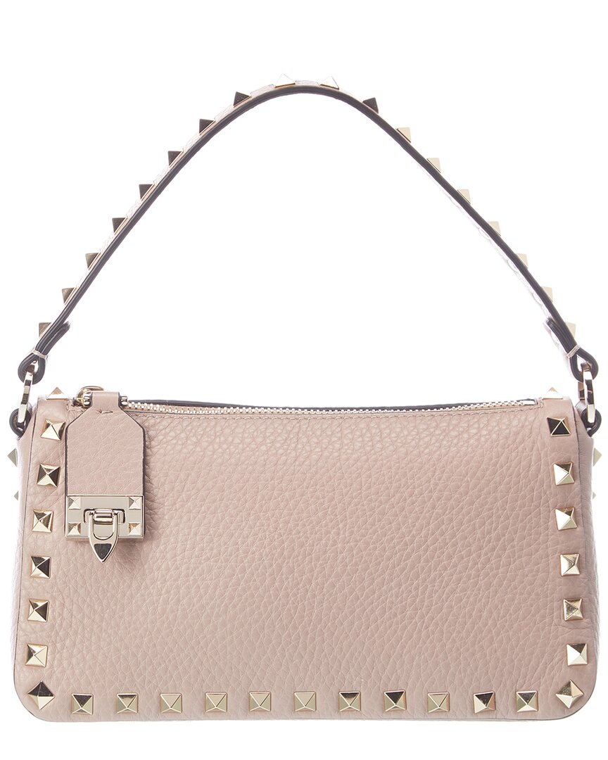 Shop Valentino Rockstud Small Grainy Leather Shoulder Bag In Pink