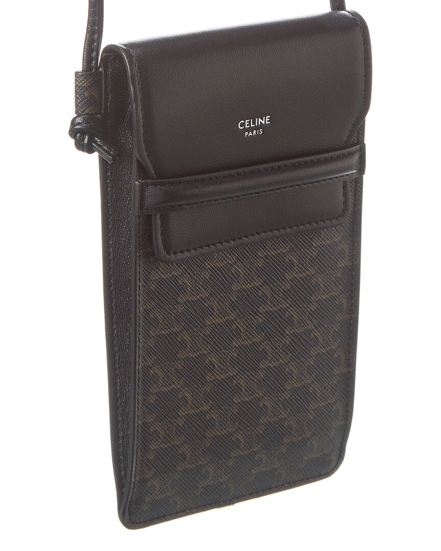 Celine Triomphe Canvas & Leather Phone Pouch In Black
