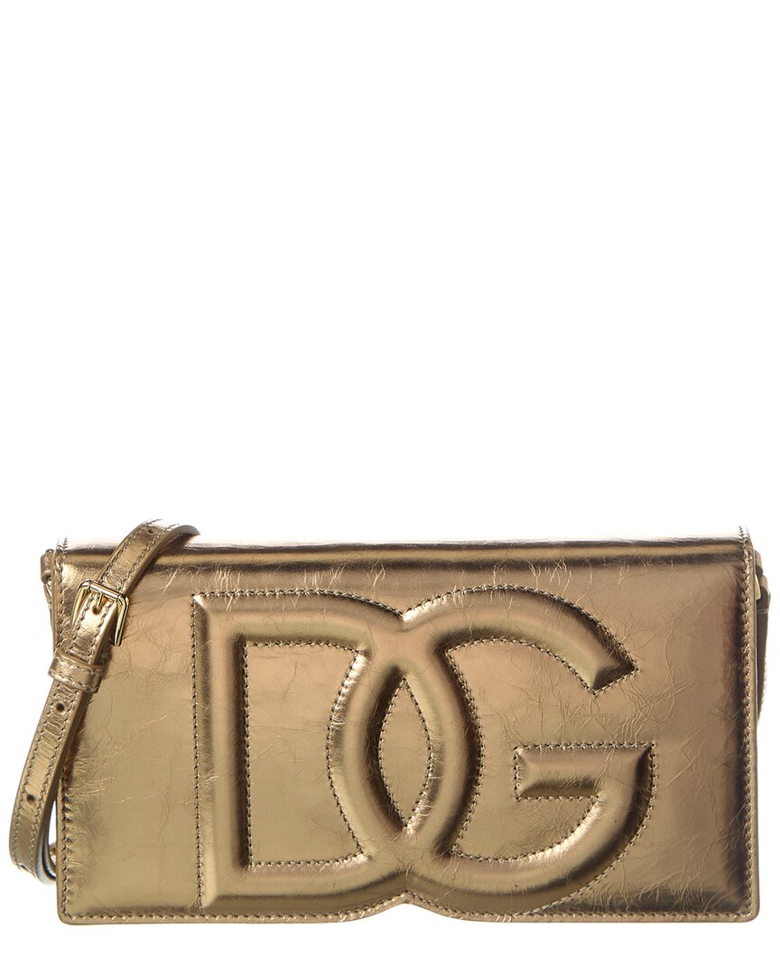 Dolce & Gabbana Dg Logo Leather Phone Bag In Gold