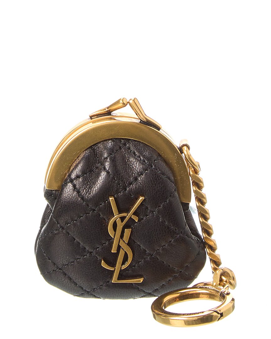 Saint Laurent Gaby Mini Leather Purse Keyring In Brown