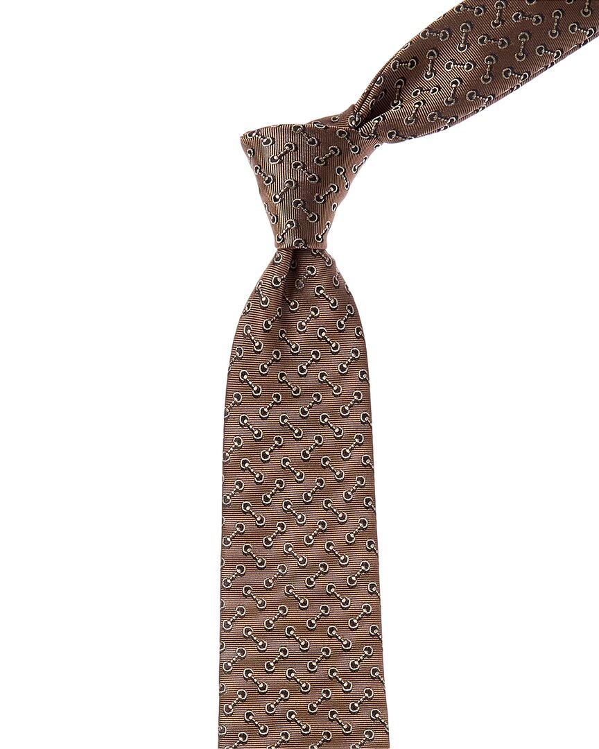 Gucci Horsebit Jacquard Silk Tie In Brown