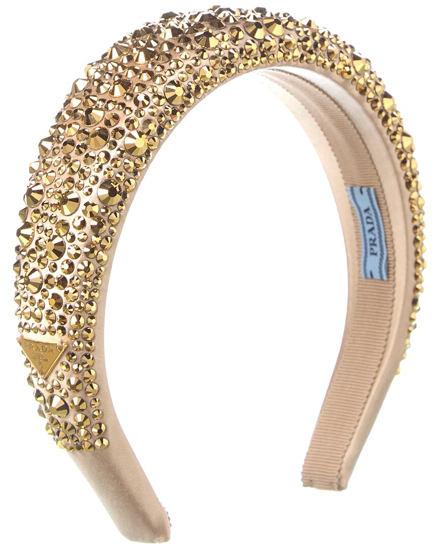 Prada Crystal-embellished Satin Headband In Gold