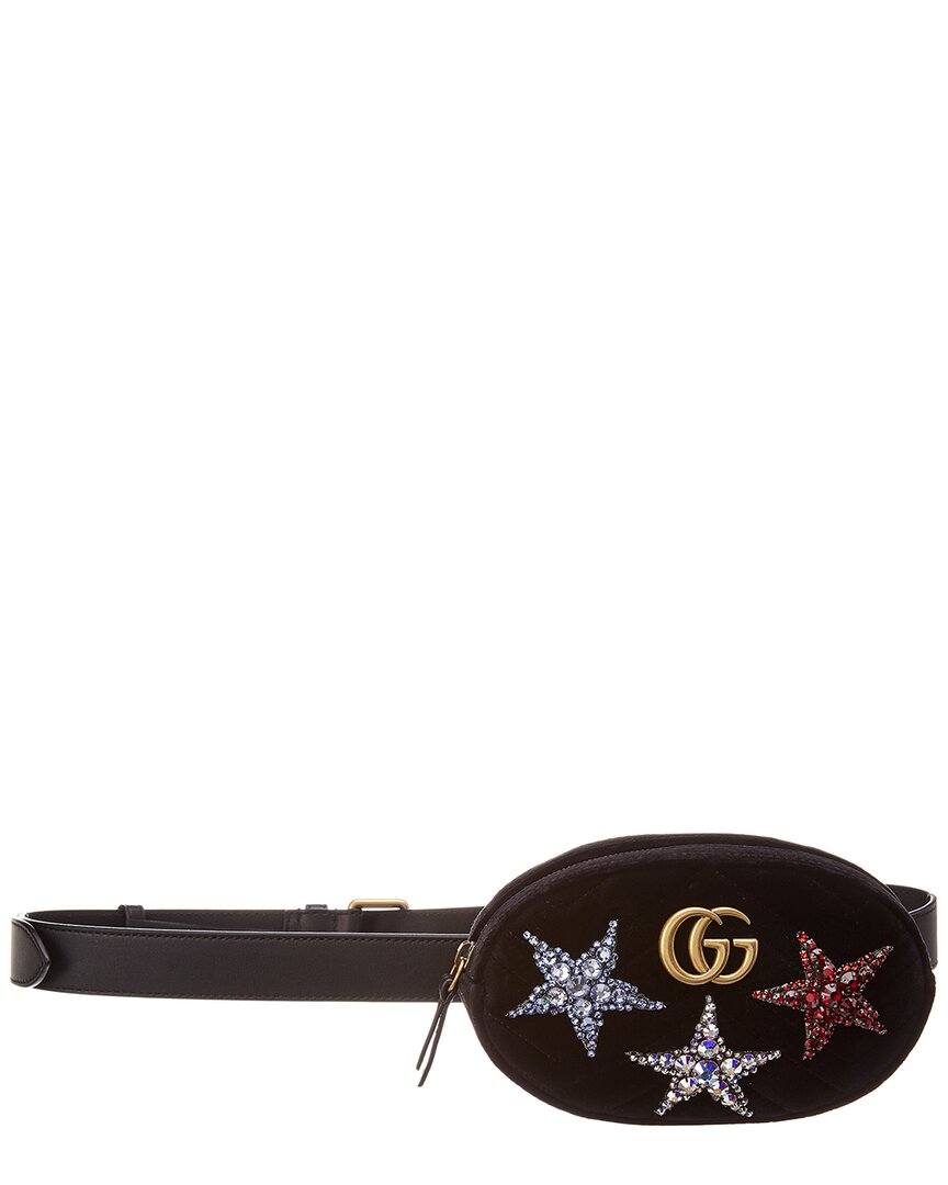 Shop Gucci Gg Marmont Velvet Belt Bag In Black