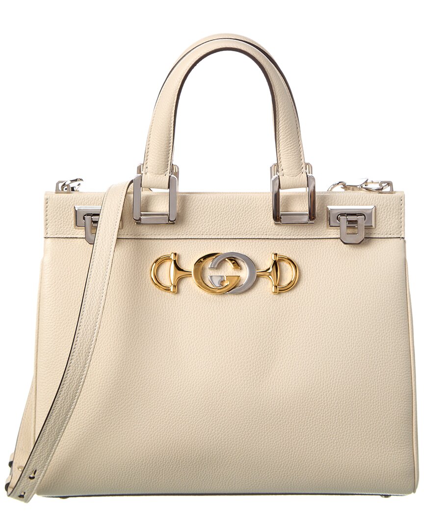 Gucci Zumi Small Leather Top Handle Shoulder Bag In White