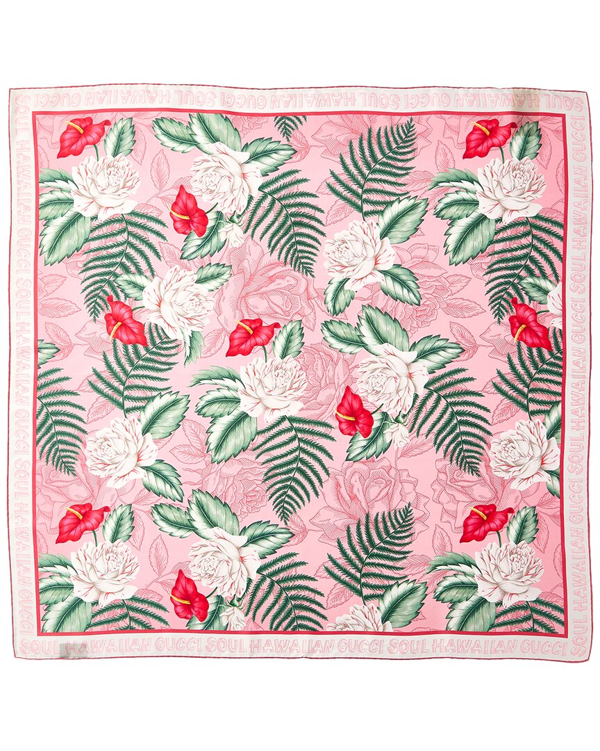 Gucci Hawaiian Print Silk Scarf In Pink
