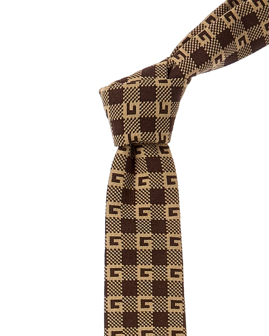 Shop Gucci Brown Printed Silk Tie