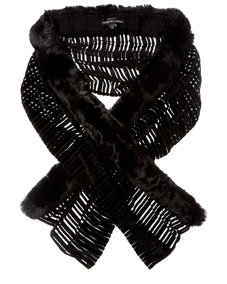Adrienne Landau Stripe Silk Scarf In Black
