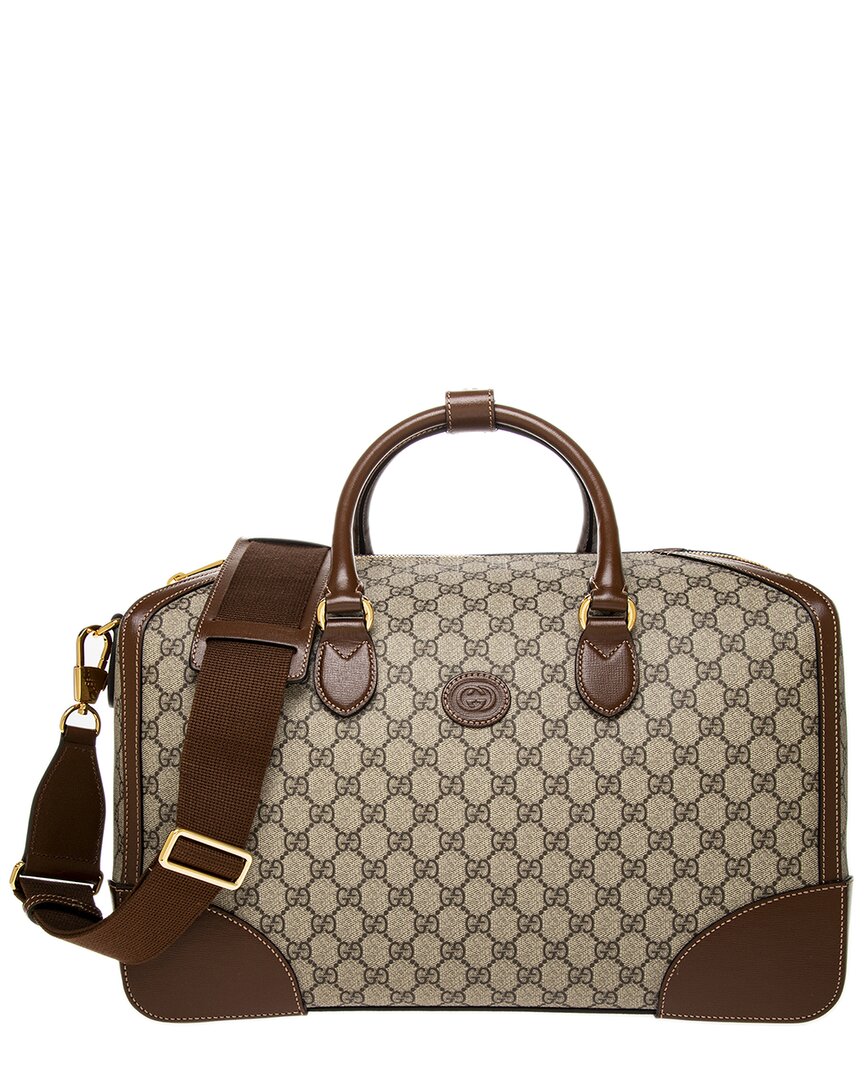 Shop Gucci Interlocking G Canvas & Leather Duffel Bag In Beige