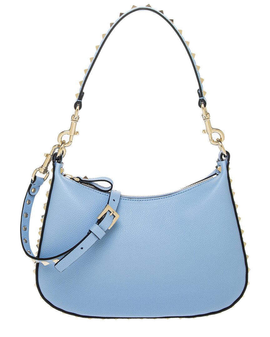 Shop Valentino Rockstud Small Leather Hobo Bag In Blue