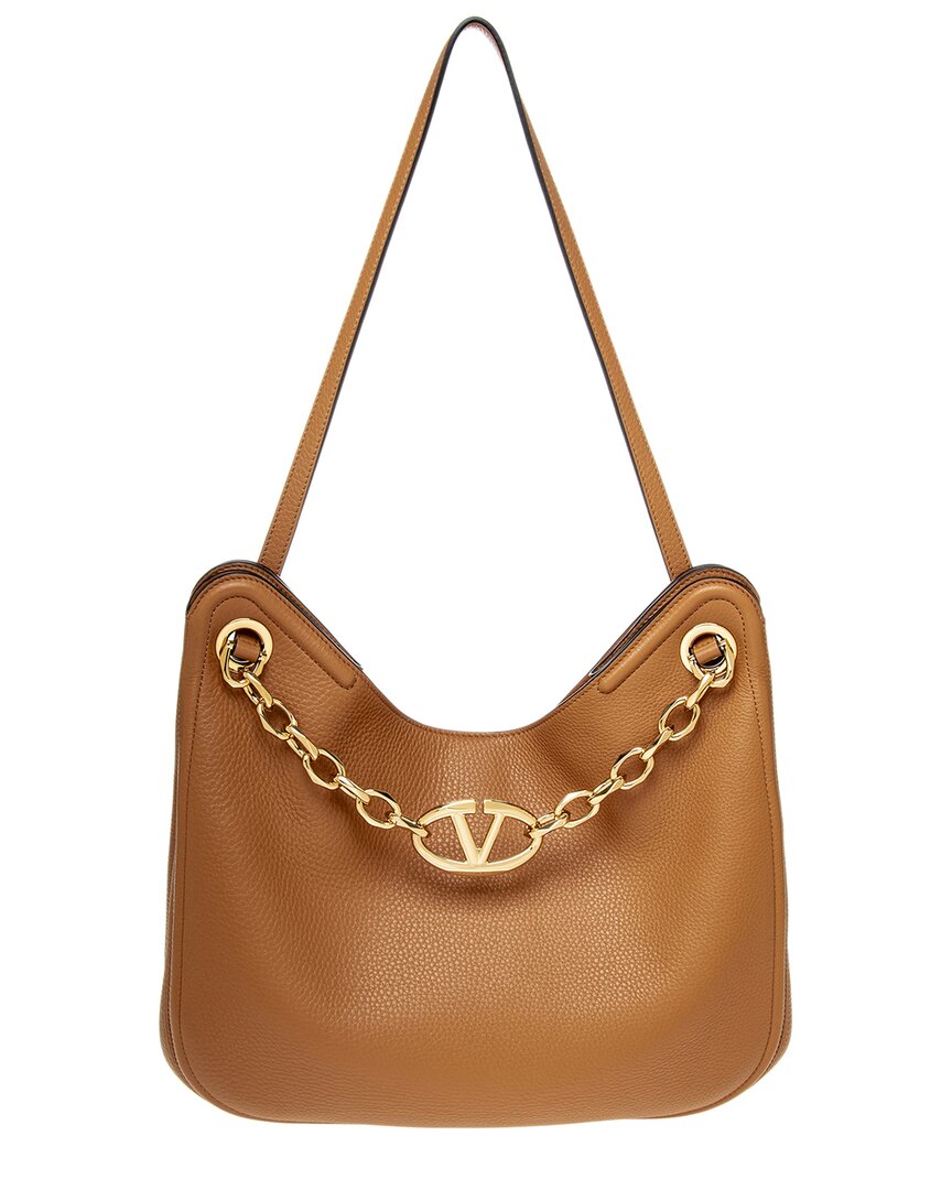 Shop Valentino Vlogo Leather Hobo Bag In Brown