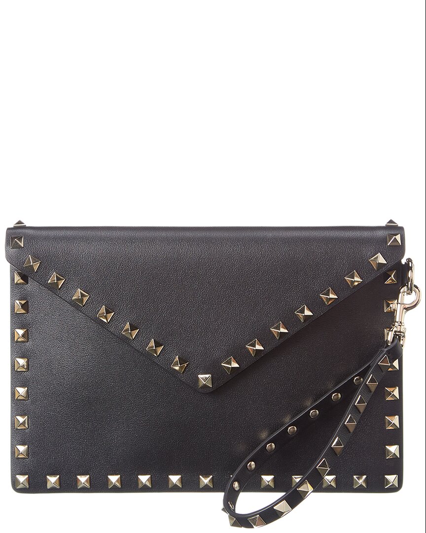 Shop Valentino Rockstud Leather Pouch In Black