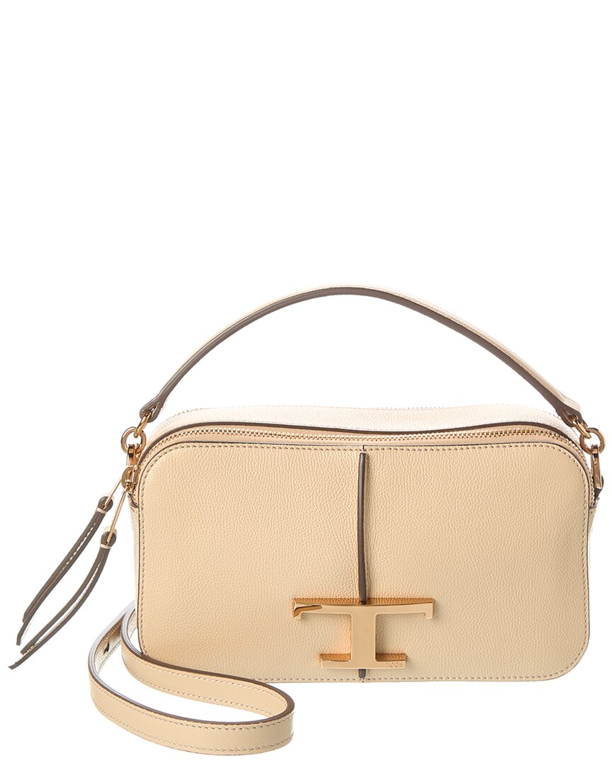 Tod's T Timeless Mini Leather Camera Bag In Beige