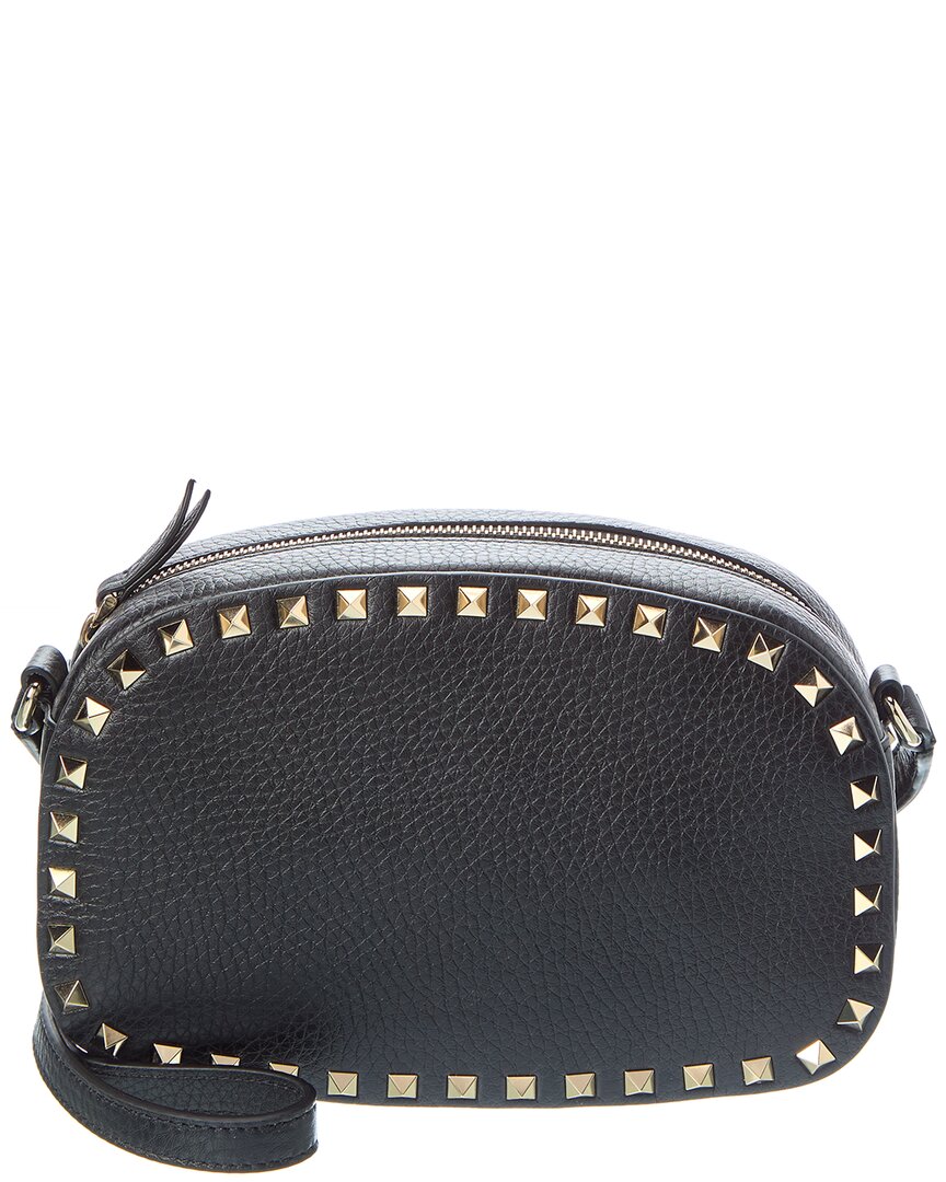 Valentino Garavani Valentino Rockstud Grainy Leather Camera Bag In Black