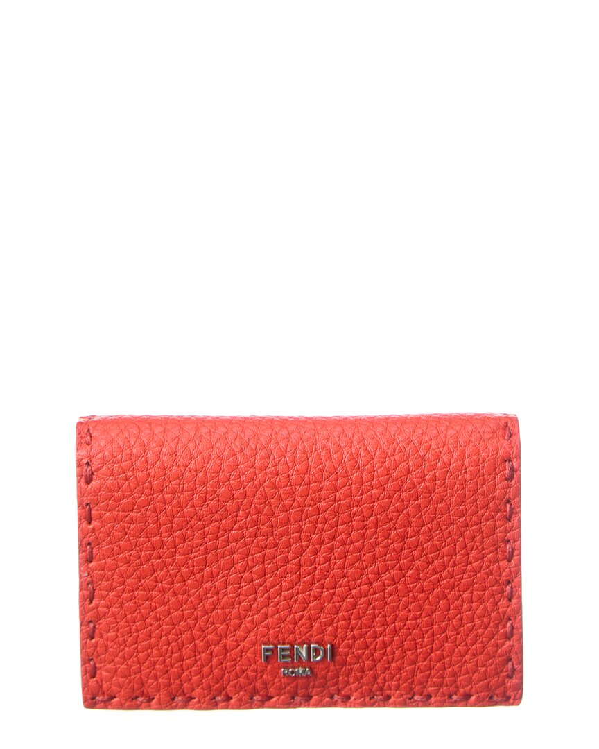 Shop Fendi Peekaboo Leather Card Case In Red