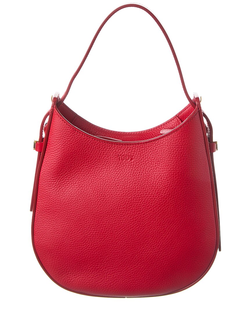 Tod's Logo Leather Hobo Bag In Red