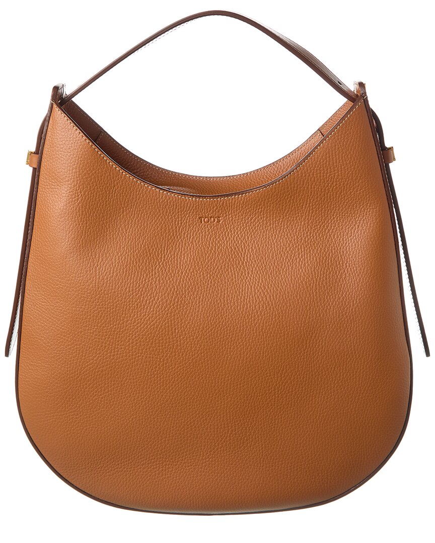 Tod's Logo Leather Hobo Bag In Brown