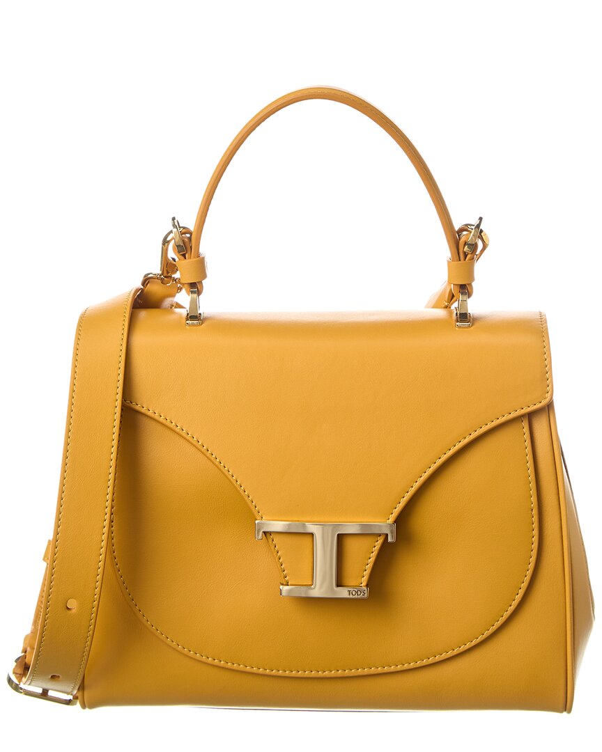 Tod's Logo Leather Satchel In Yellow