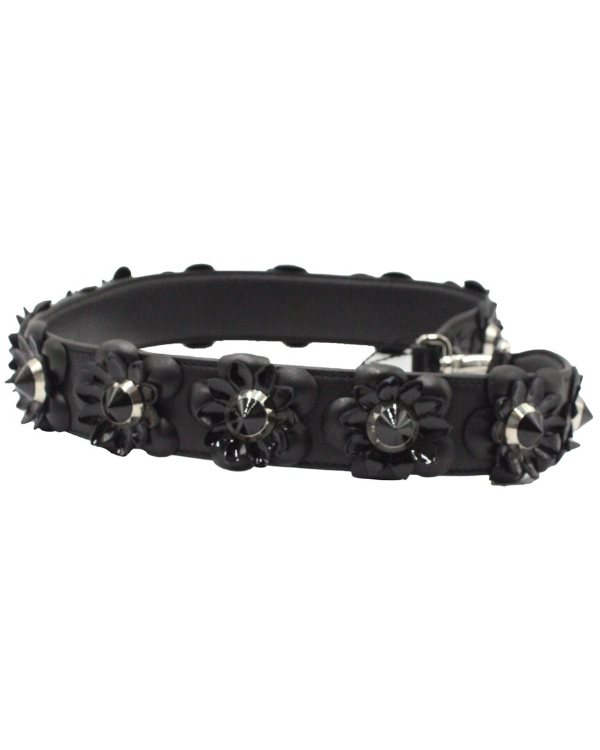 Fendi Vitello Dolce Flowerland Studded Shoulder Strap (authentic Pre-loved) In Black