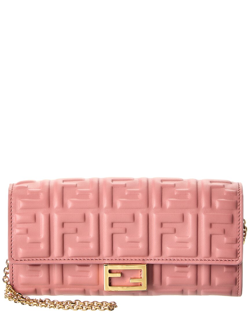 Fendi Continental With Chain Baguette Leather Crossbody Bag In Neutral