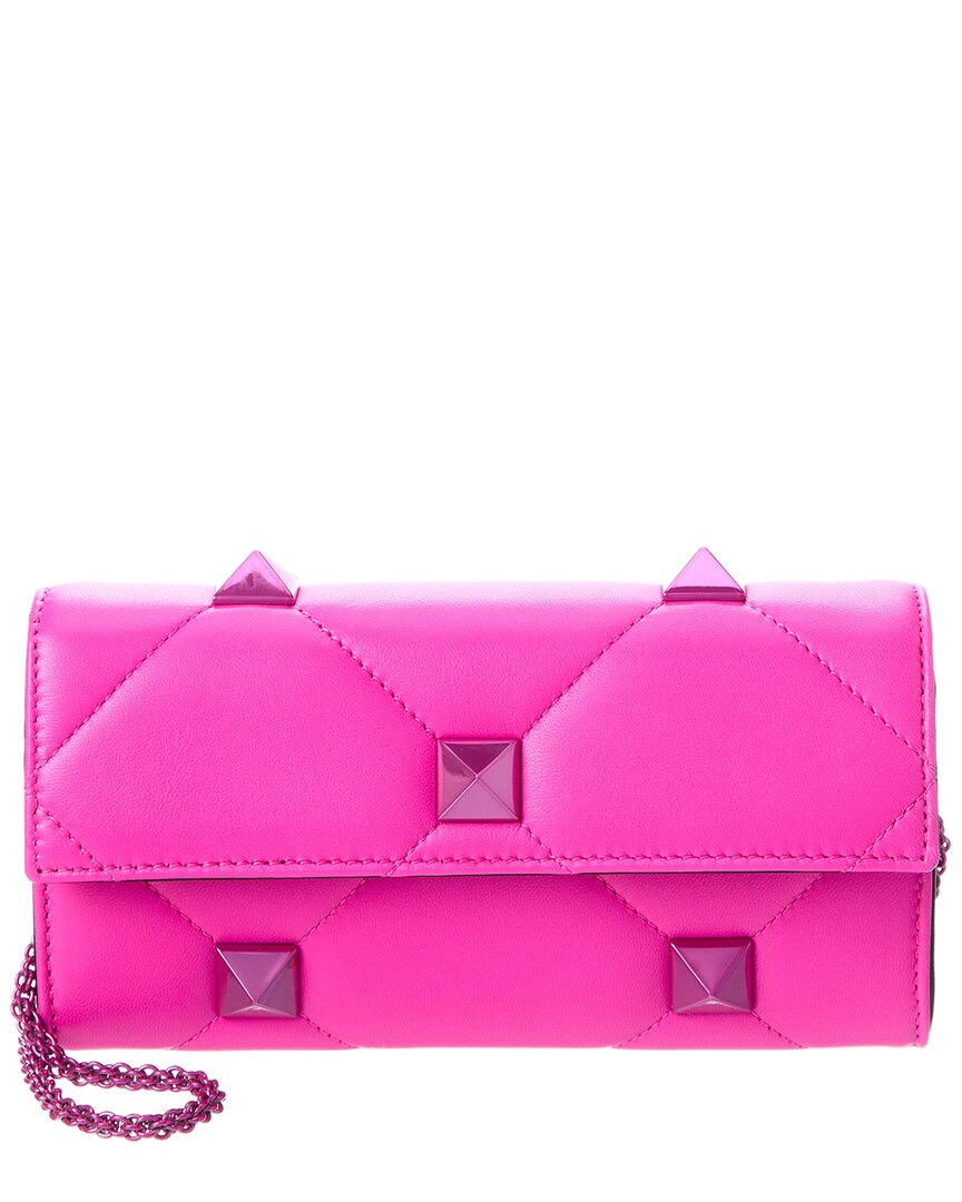 Valentino Garavani Valentino Roman Stud Leather Wallet On Chain In Pink