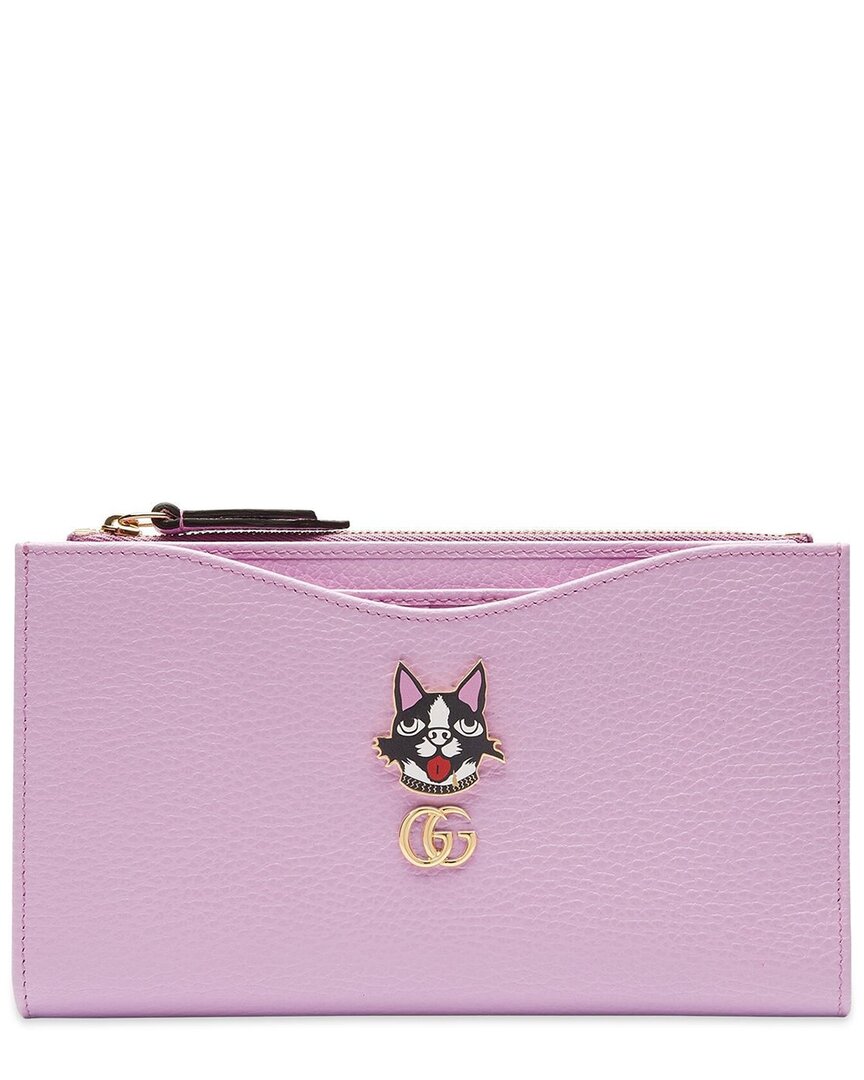 Gucci Mystic Cat Gg Supreme Canvas & Leather Compact Wallet In Pink