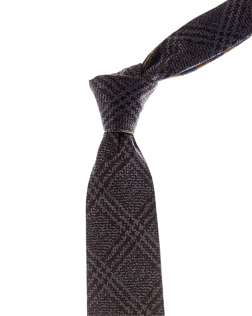 Canali Gold & Grey Squares/check Reversible Silk Tie