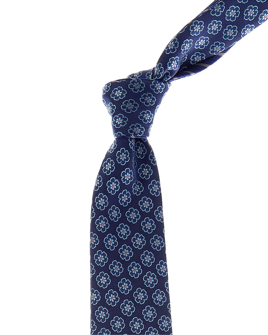 Canali Blue Floral/stripe Reversible Silk Tie