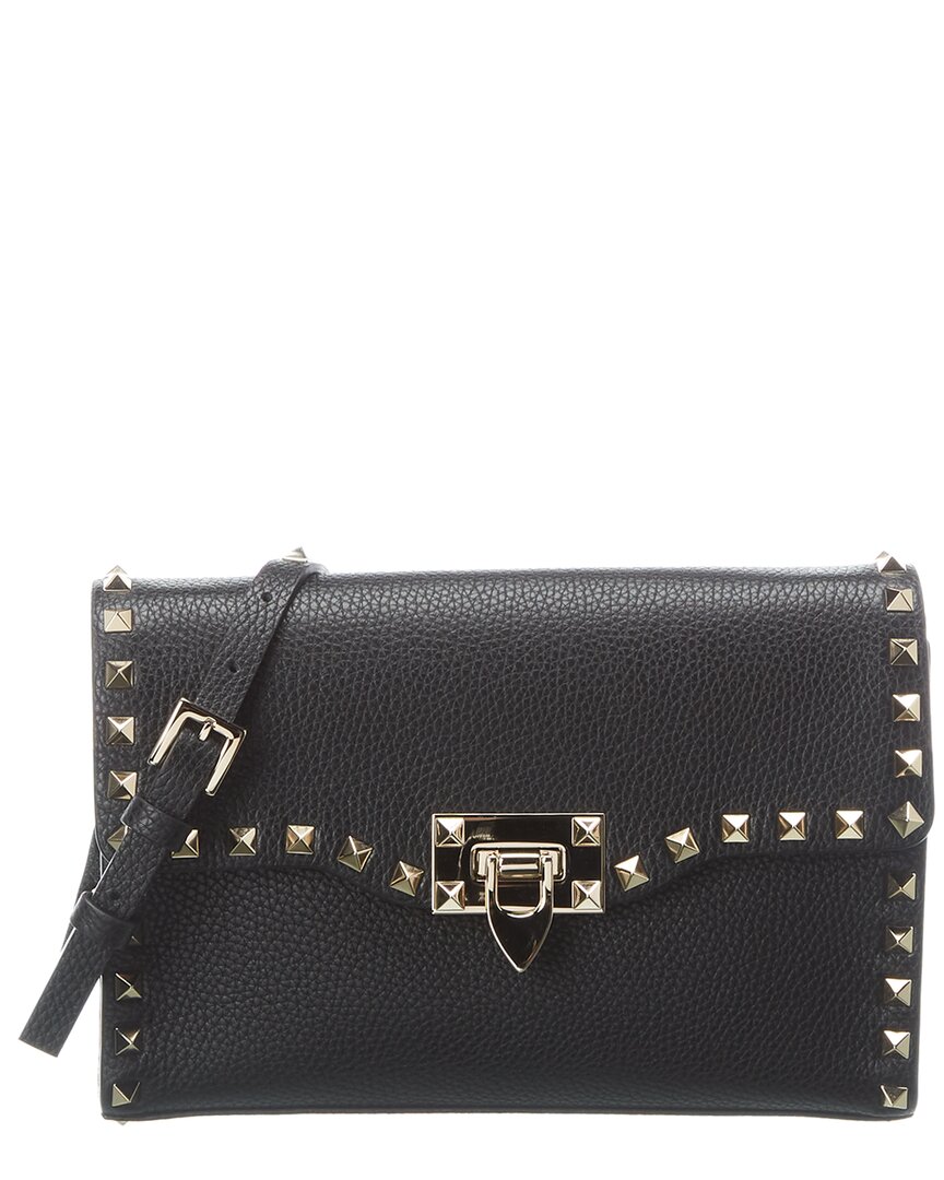 Valentino Rockstud Small Grainy Leather Crossbody In Black