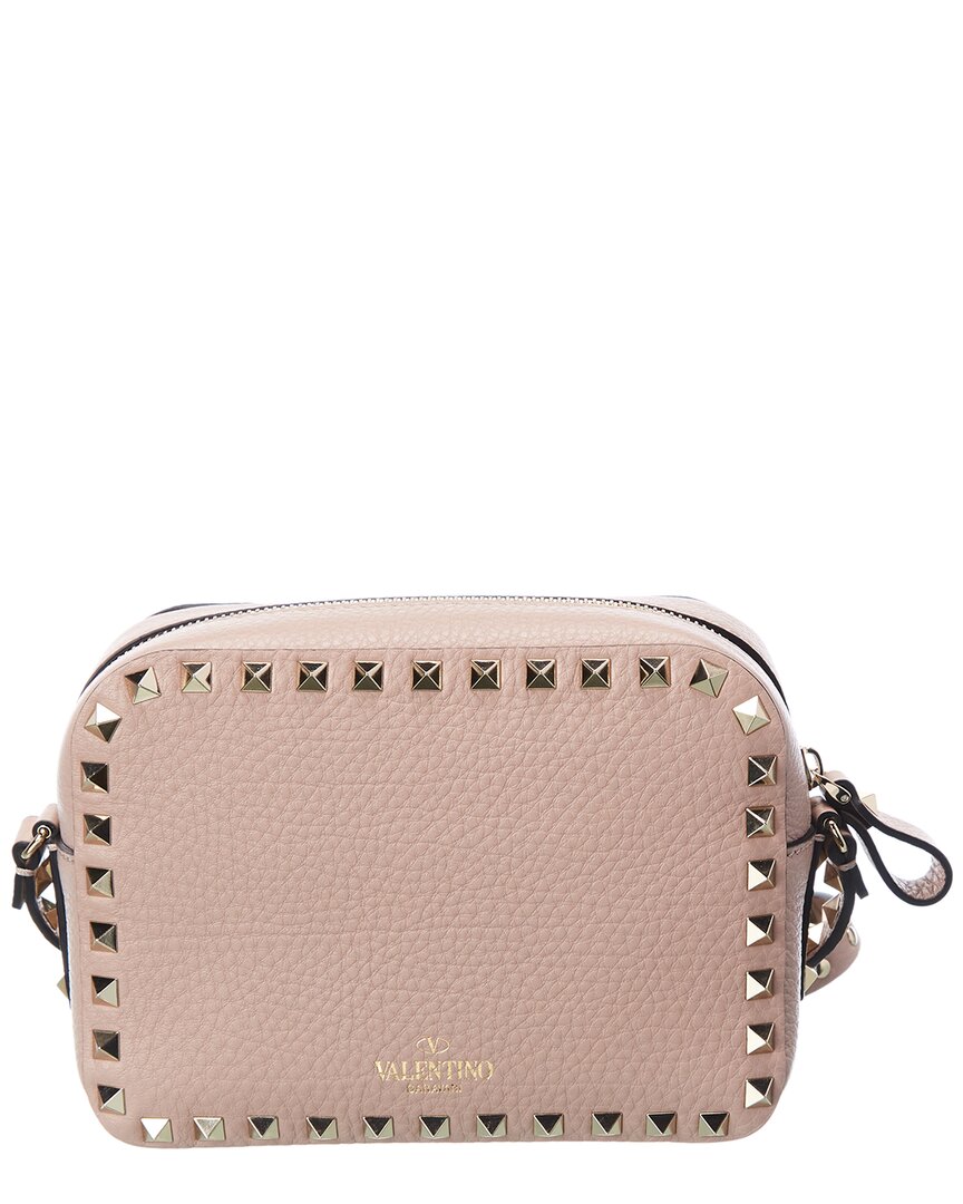 Valentino Rockstud Grainy Leather Camera Bag In Pink