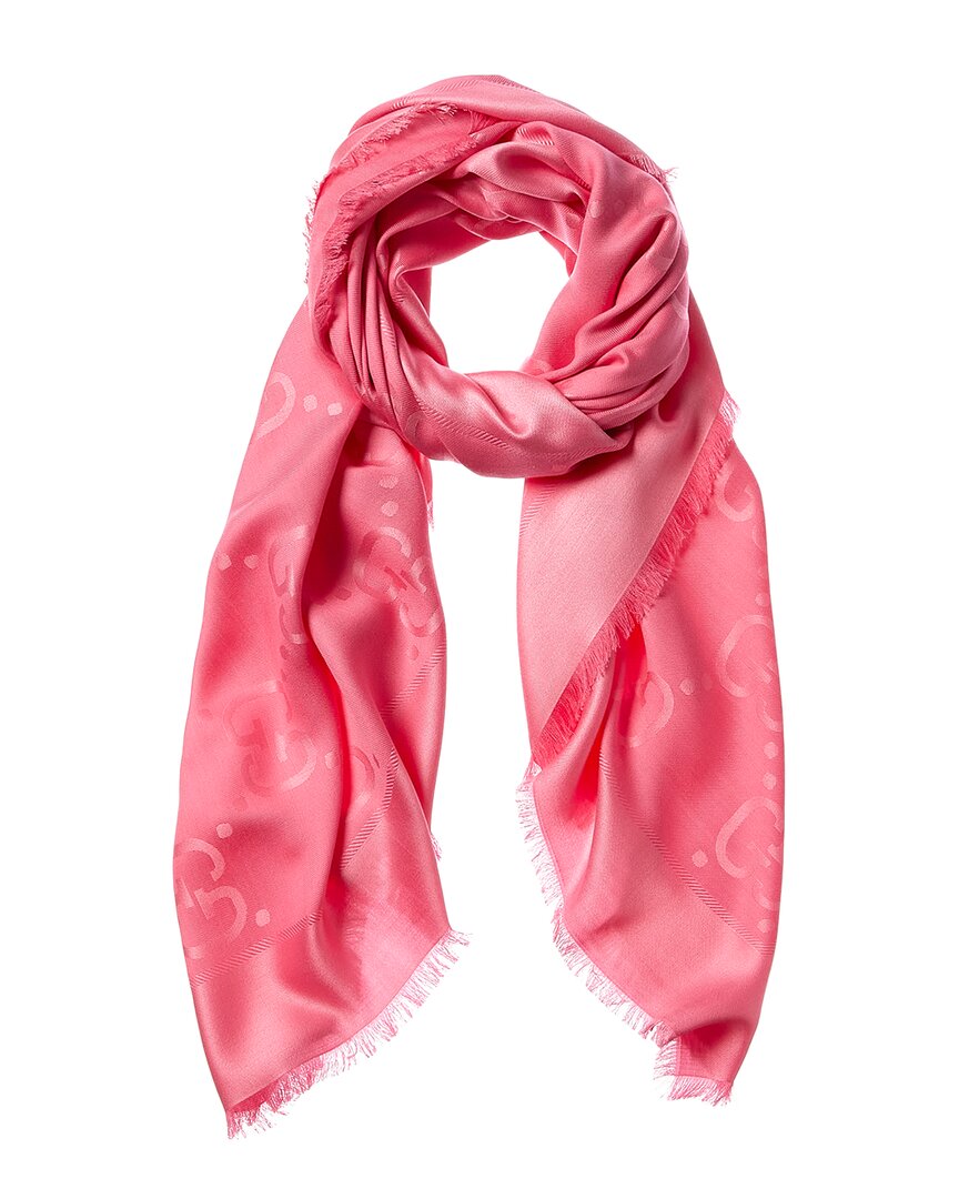Gucci Gg Jacquard Wool & Silk-blend Scarf In Pink
