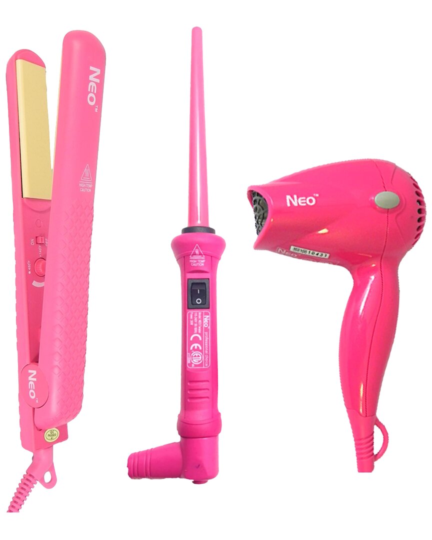Neo Choice Unisex Complete Set - 1.25 Ceramic Flat Iron With 9-18mm Curling Wand & Mini Travel Hair