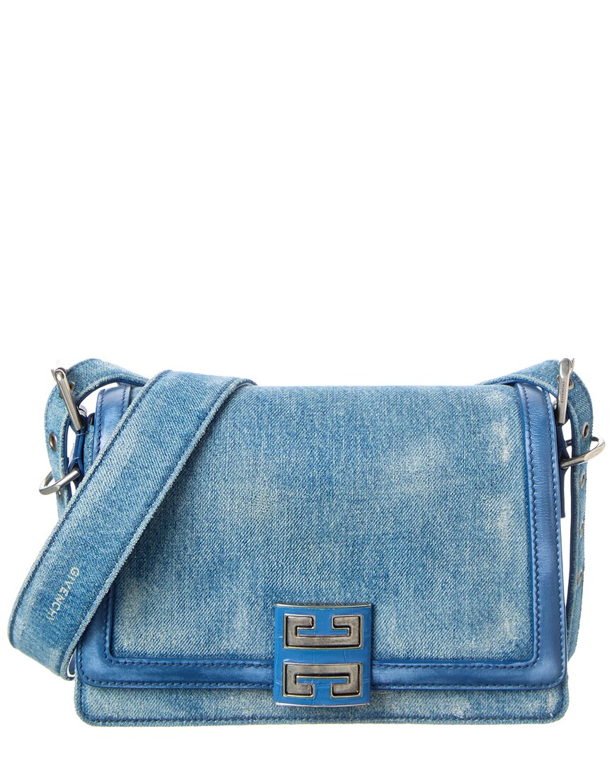 Givenchy 4g Denim & Leather Crossbody In Blue