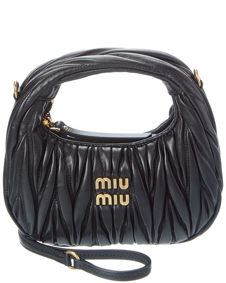 Miu Miu Wander Mini Matelasse Leather Hobo Bag In Black