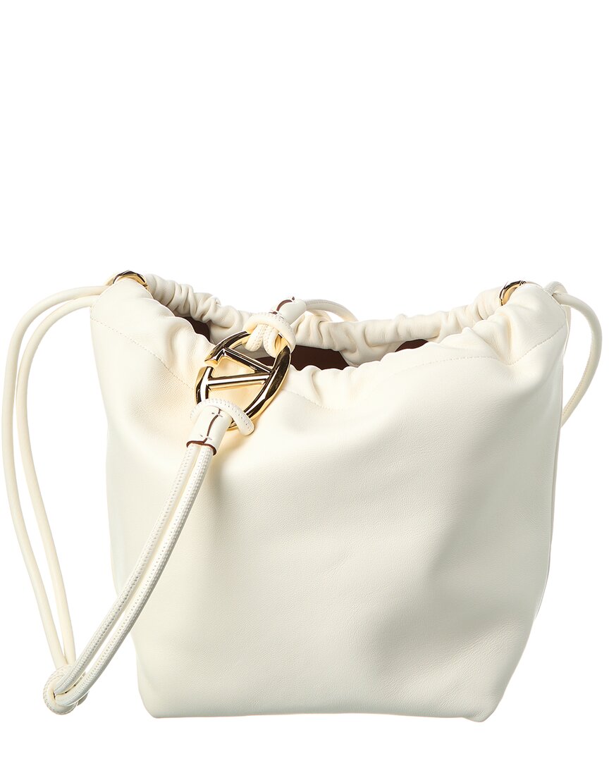 Shop Valentino Sac Vlogo Pouf Leather Bag In White