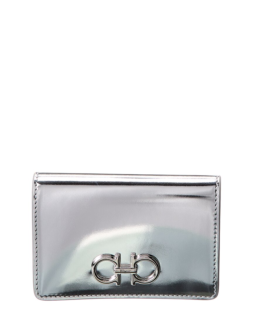Ferragamo Gancini Leather Card Holder In Silver
