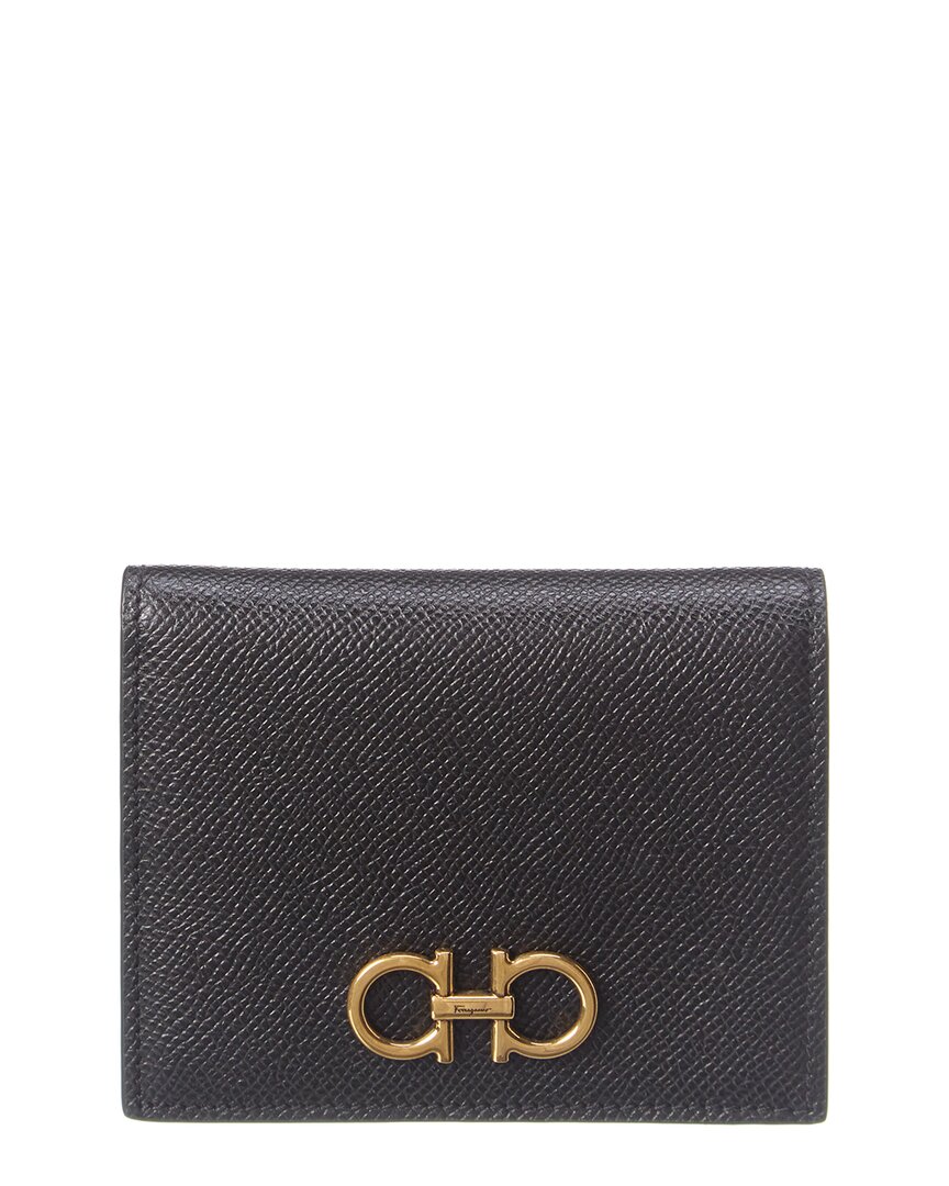 Ferragamo Gancini Leather Compact French Wallet In Black