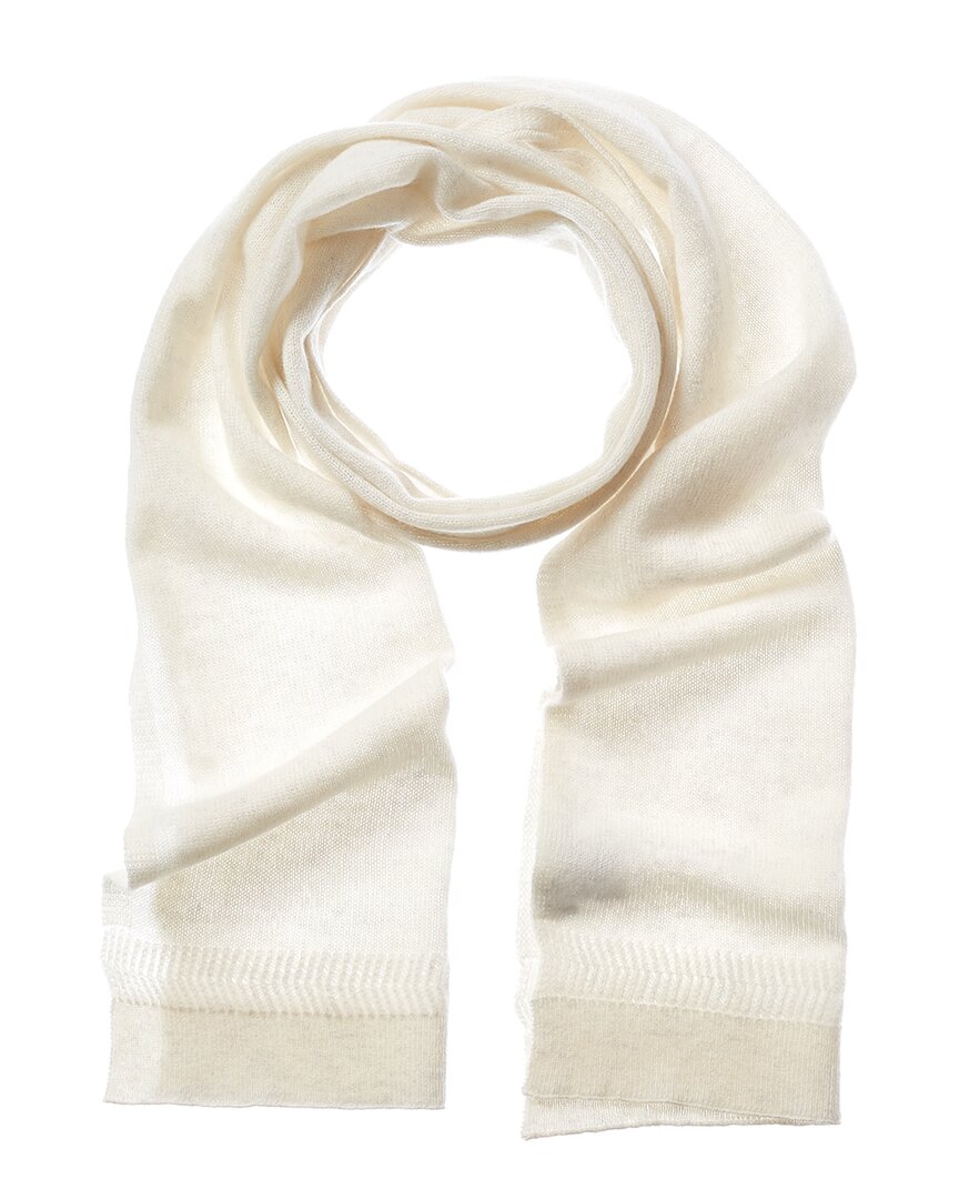 Hannah Rose Herringbone Trim Cashmere Scarf In White ModeSens