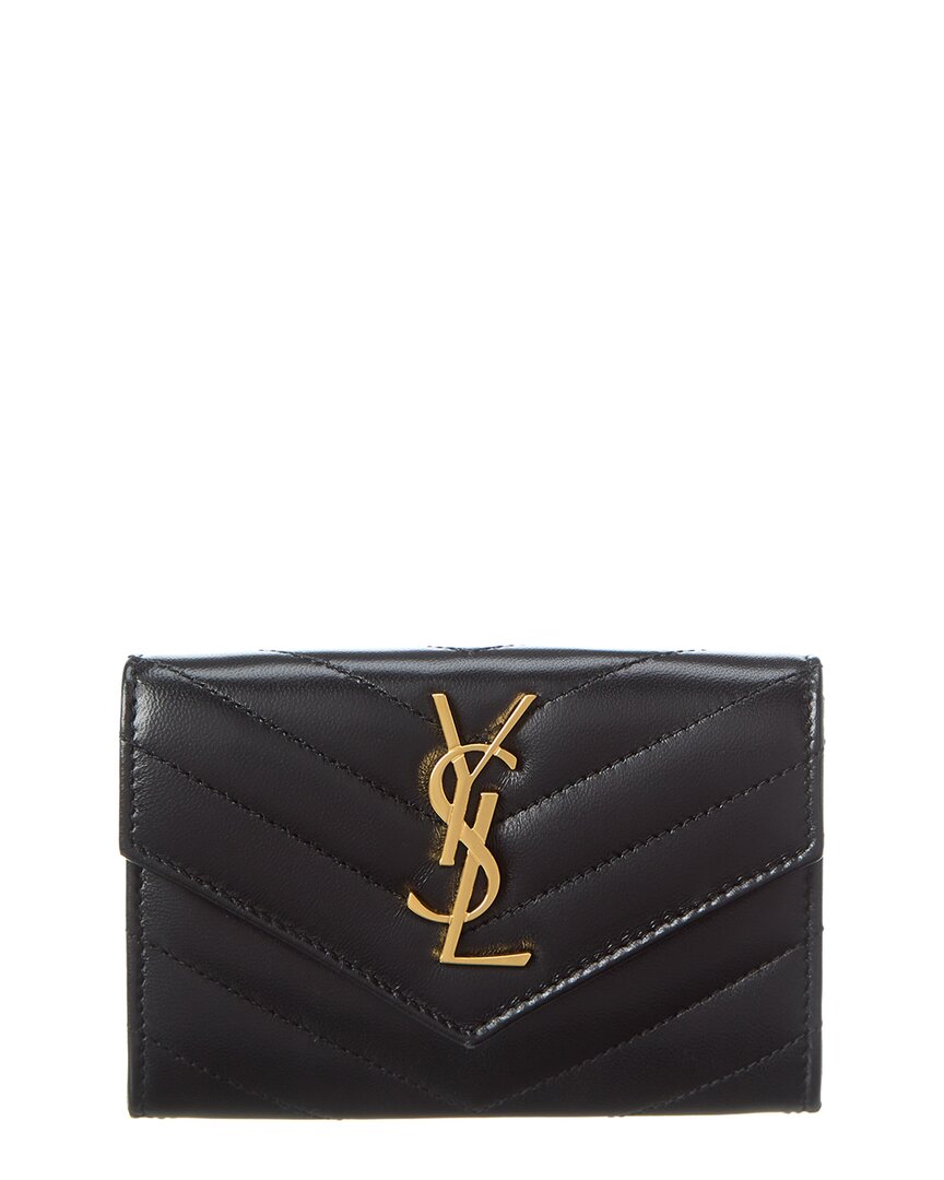 Shop Saint Laurent Small Matelasse Leather Envelope Wallet In Black
