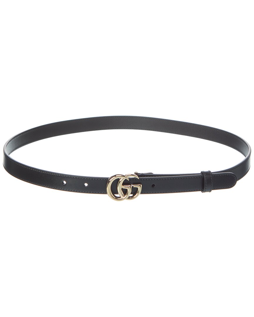 Gucci Thin Belt With `double G` Buckle In Black