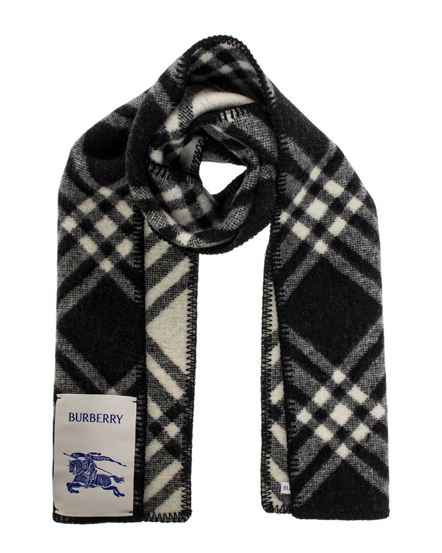 Burberry Check Wool Scarf In Black