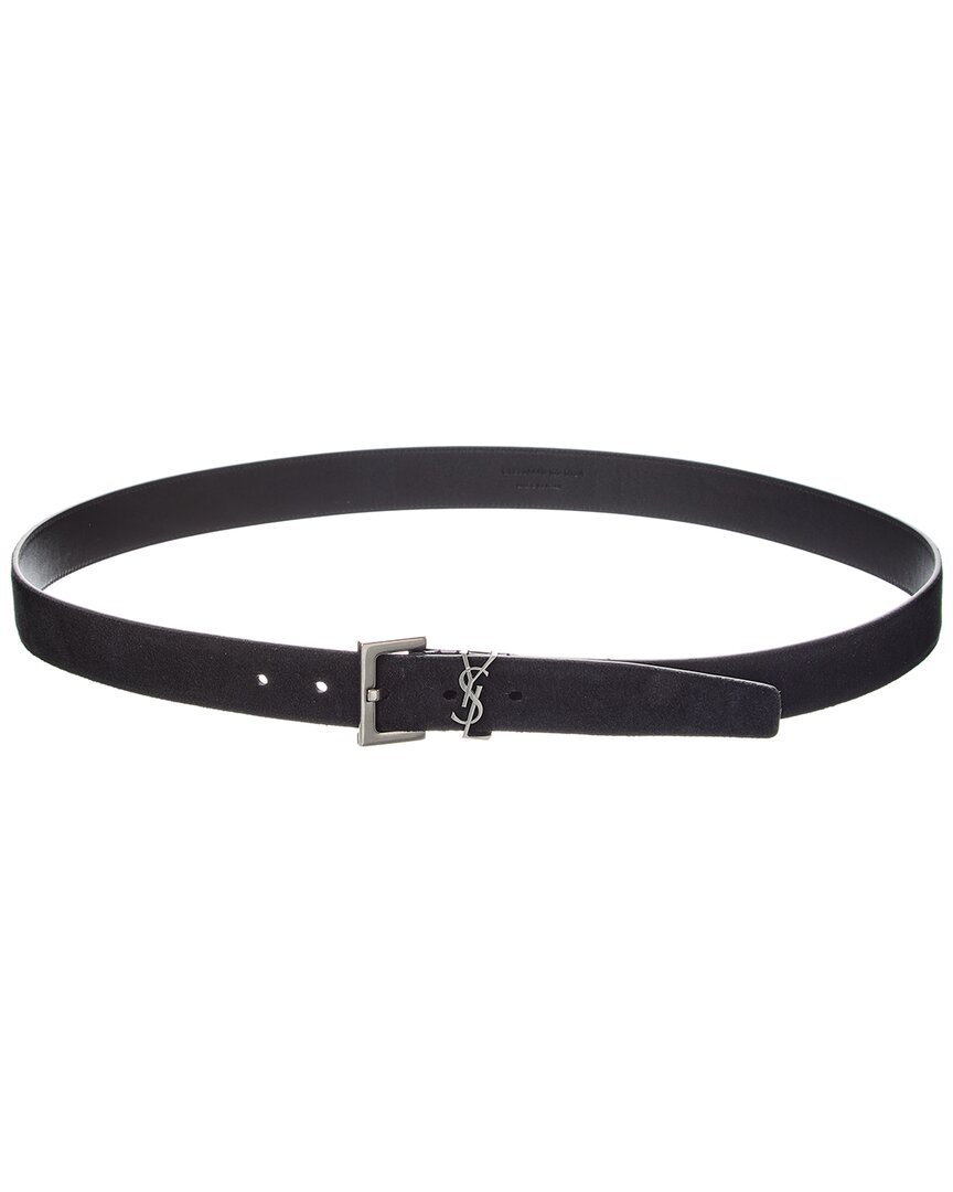 Saint Laurent Cassandre Suede Belt In Black
