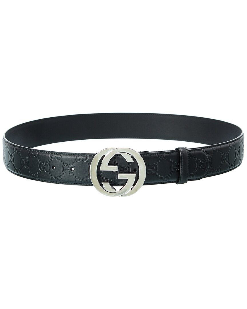 Gucci Black Belt With All-over Gg Motif And Gg Incrocio Buckle In Leather Woman In Black