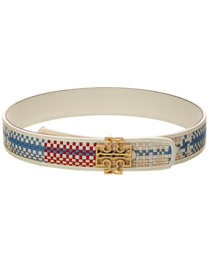 Tory Burch Britten Logo Reversible Printed Leather Belt In White