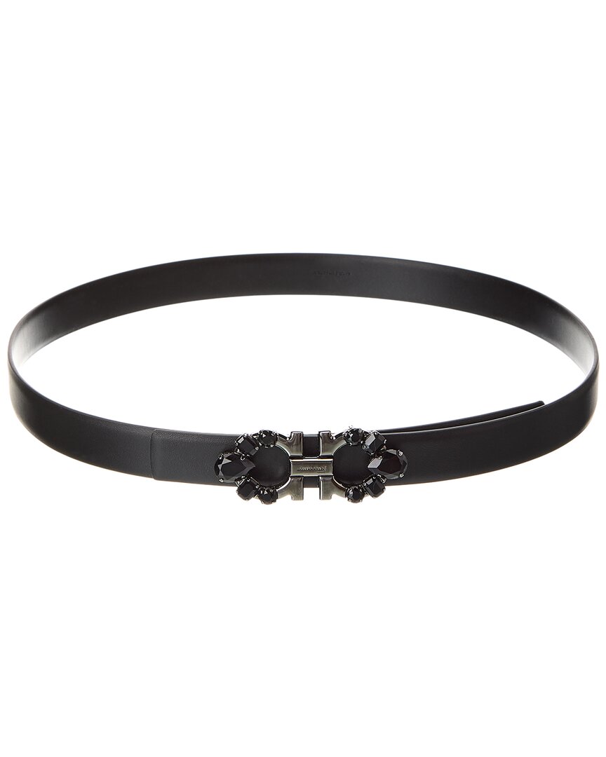 Ferragamo Reversible Gancini Belt With Crystal Trim In Black